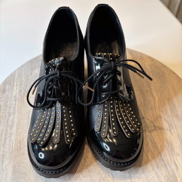 Office of Angela Scott Mrs. Robinson Black Leather Women’s Oxford Heel Shoes 8.5 - Picture 4 of 12